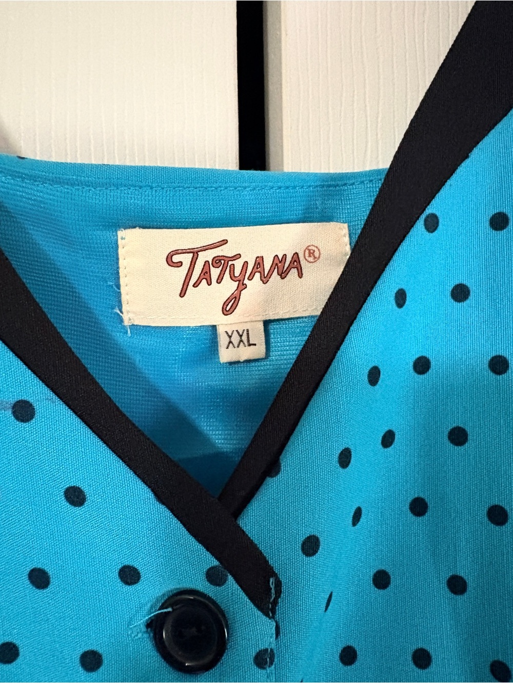 Tatyana Teal Polka Dot Midi Dress with Black Trim - Picture 2 of 3